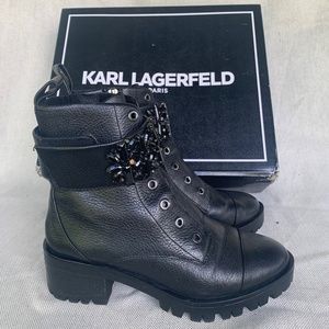 Karl Lagerfeld Paris black leather “Pippa” bejeweled ankle boots-5.5-NIB